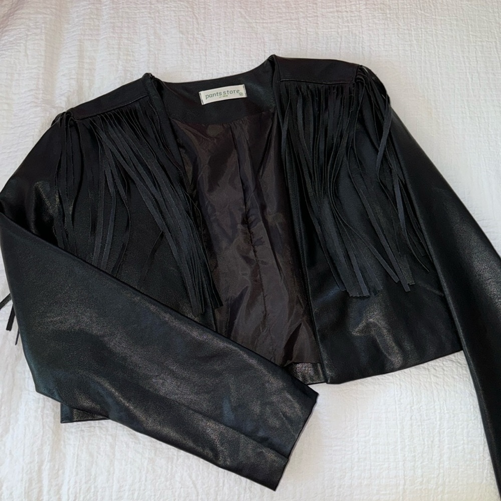 PANTS STORE size medium black fringe leather jacket